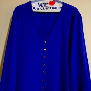 Michael Kors NWOT Bright Blue Blouse Size Large with Gold Buttons.
